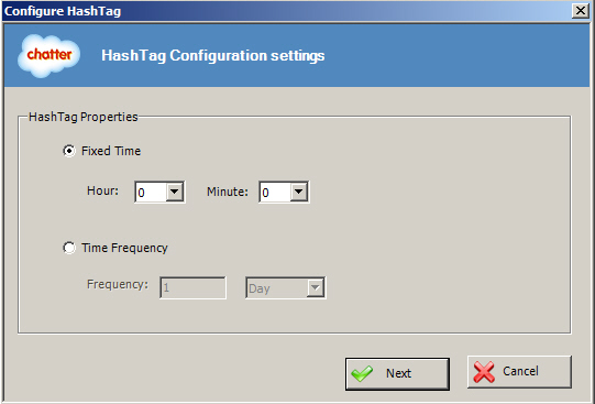 HashTag Configuration Settings screen