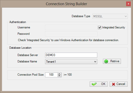Connection String Builder screen