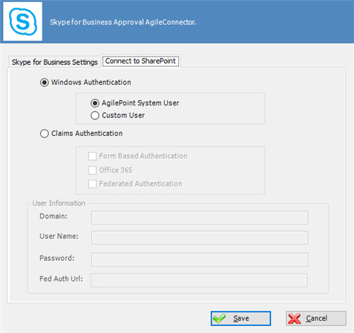 Skype for Business Approval AgileConnector Connect to SharePoint tab