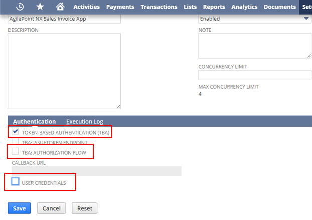 Oracle NetSuite Integration screen