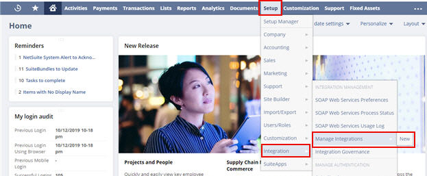 Oracle NetSuite Home page