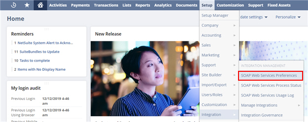 Oracle NetSuite Home page
