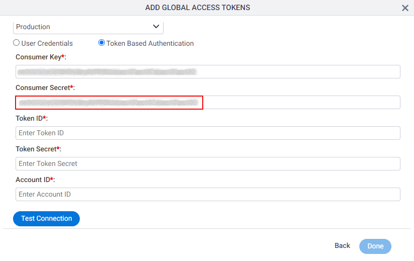 Oracle NetSuite Access Token Configuration screen