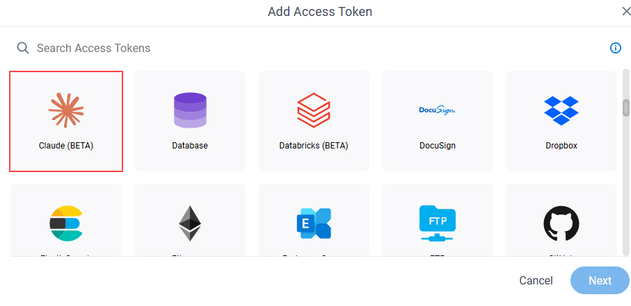 Select Claude Access Token