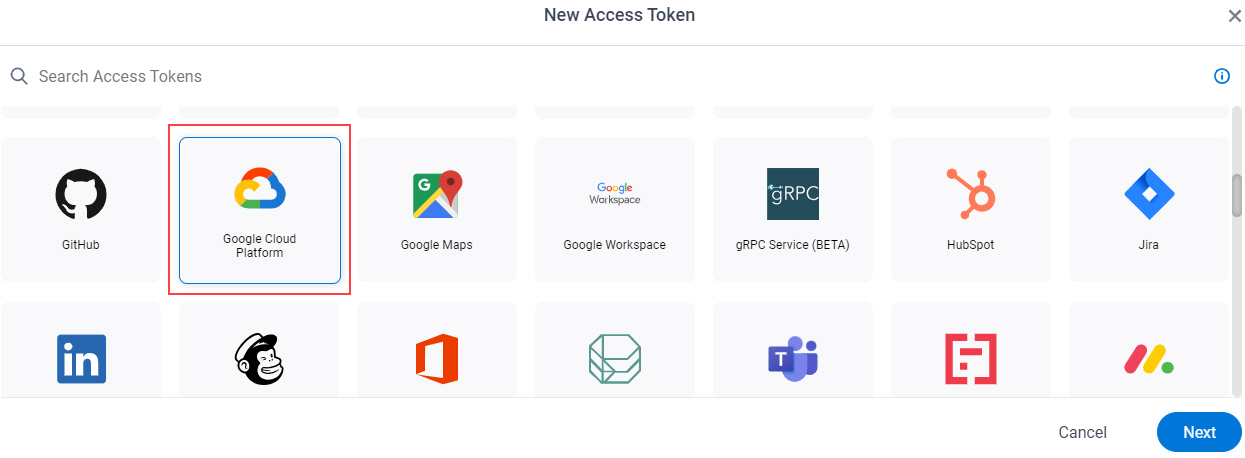 Select Google Cloud Platform App Token
