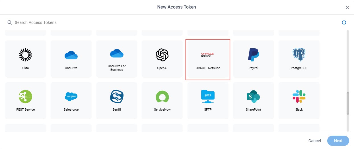 Select Oracle NetSuite App Token