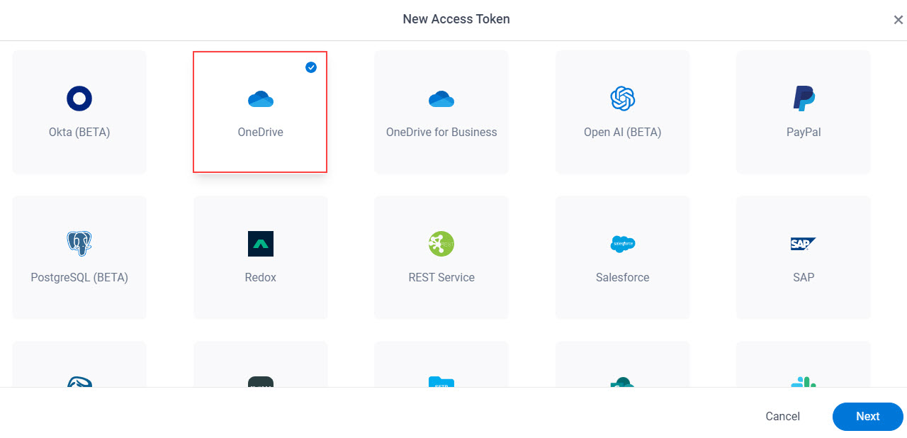 Select OneDrive App Token