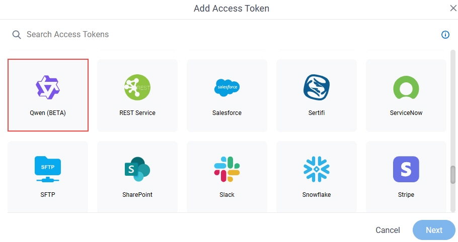 Select Qwen Access Token