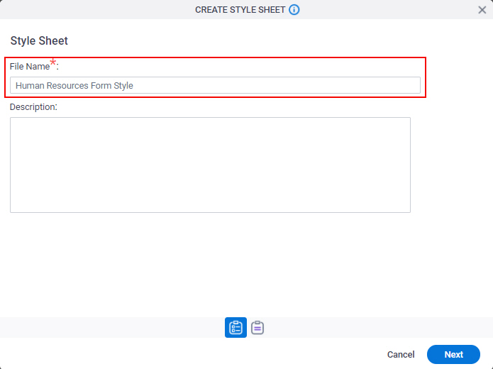 Create Style Sheet screen