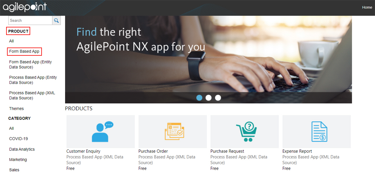 AgilePoint NX Home Page Screen