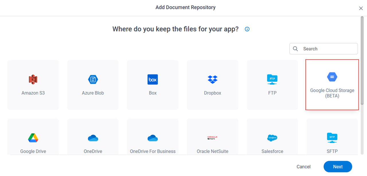 Select Google Cloud Storage
