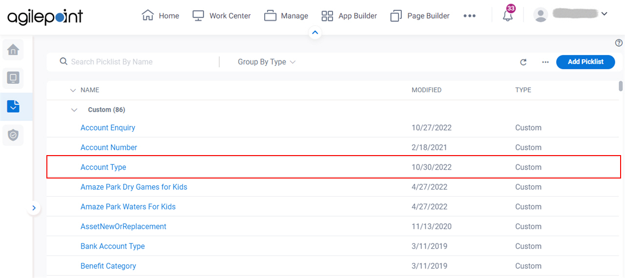 Click Account Type Picklist