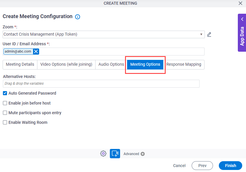 Meeting Options tab