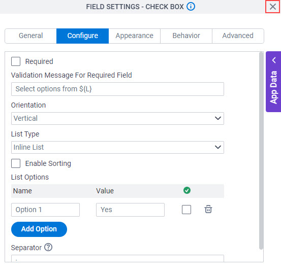 Configure tab