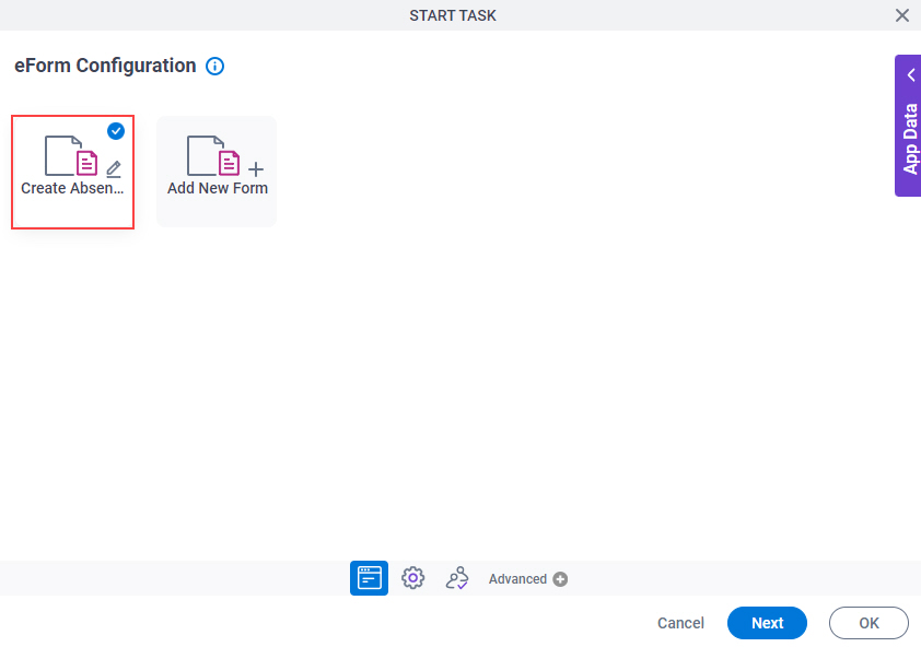 Eform Configuration screen