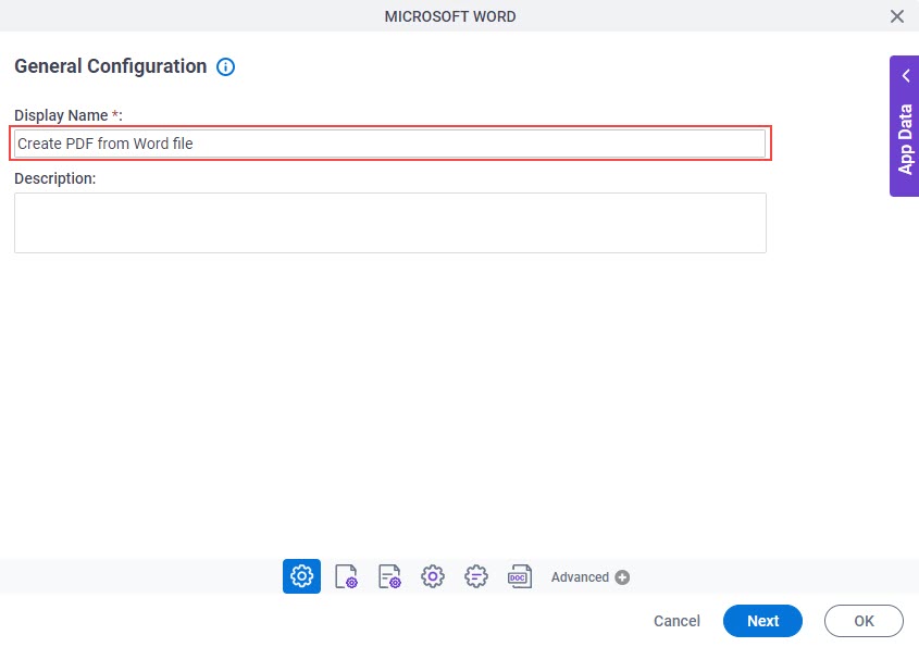 Microsoft Word General Configuration screen