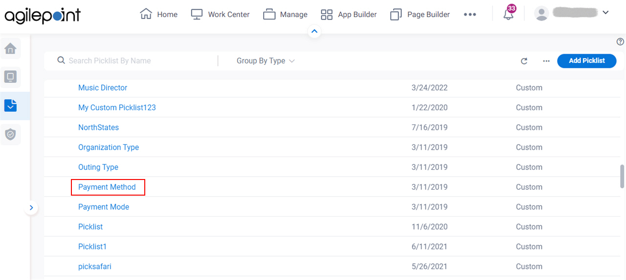 Click Payment Method Picklist