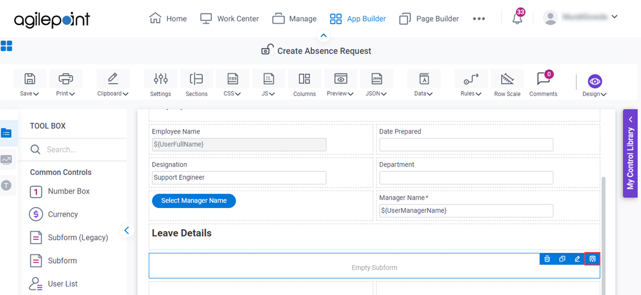 Click Design Subform