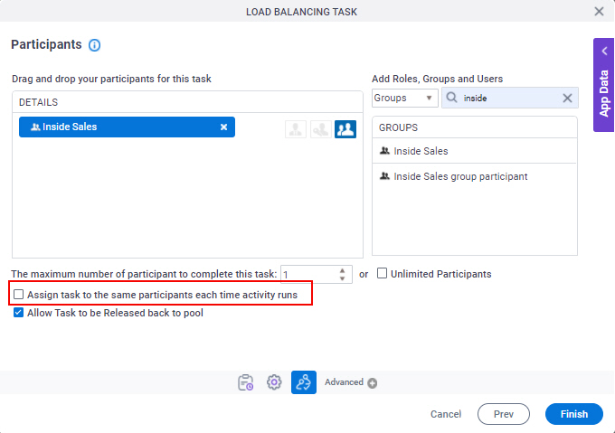 Load Balancing Participants screen