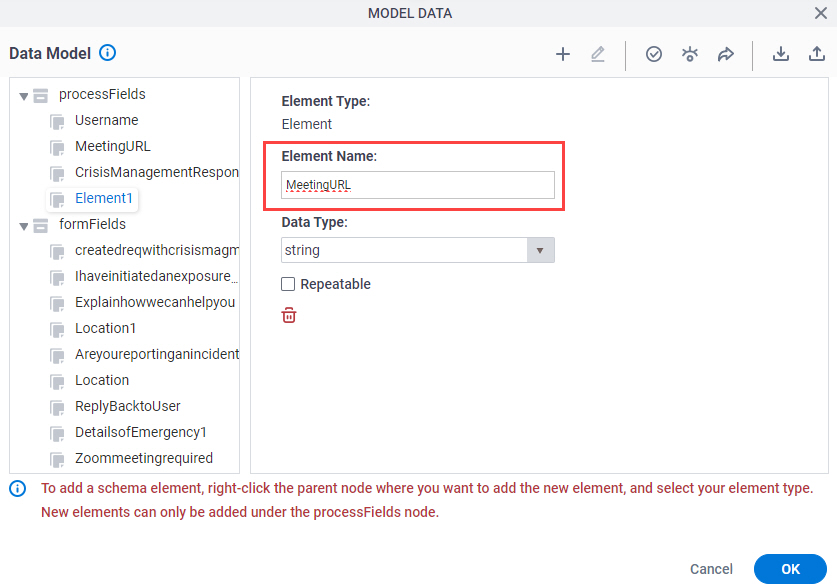 Data Model screen