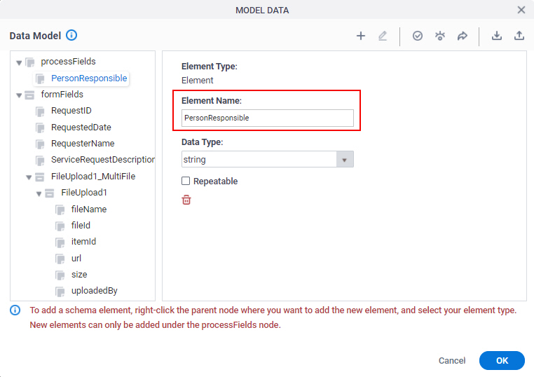 Data Model screen
