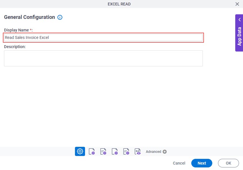 Excel Read General Configuration screen