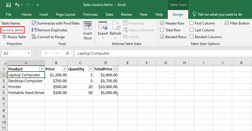 Enter Table Name