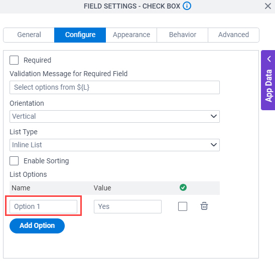 Configure tab