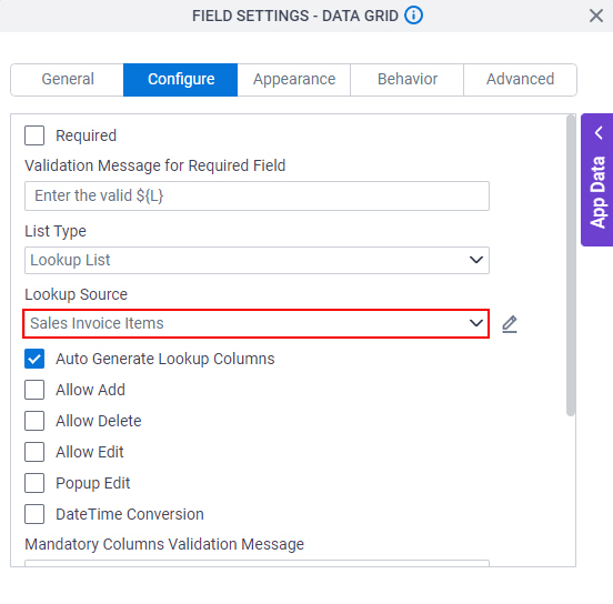 Select Lookup Source