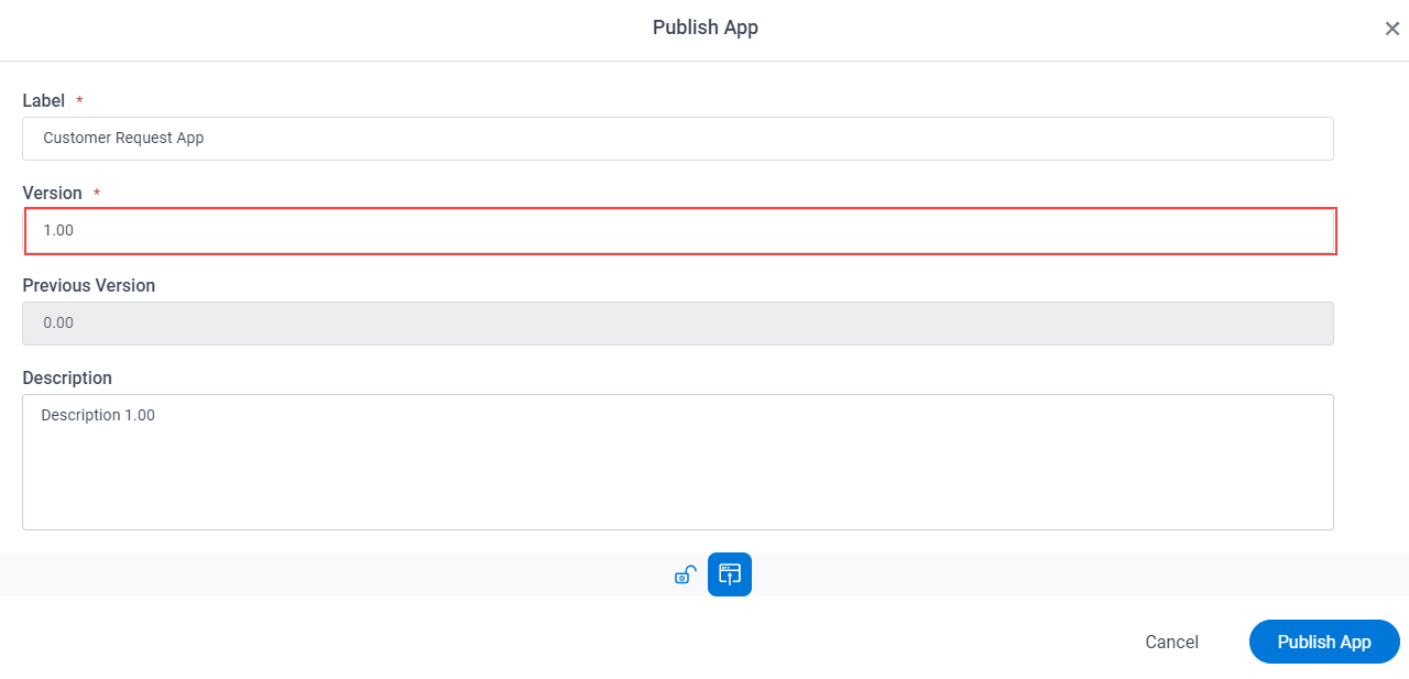 Publish Form Based App Enter Version