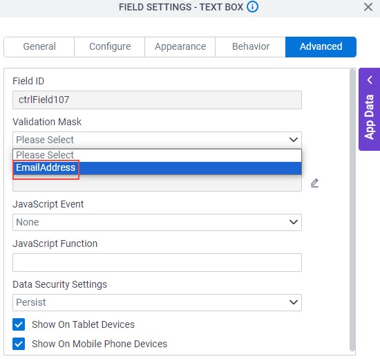 Select Validation Mask