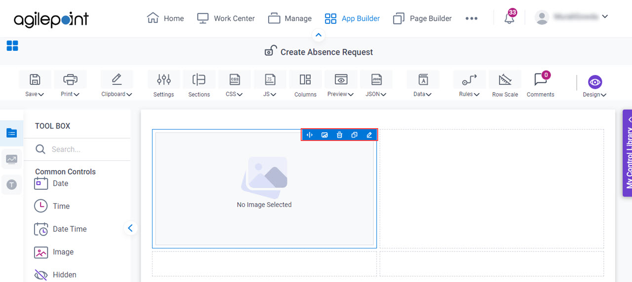 Form Control Quick Menu Shows