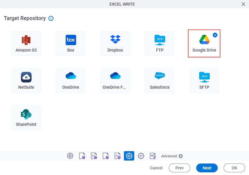 Target Repository screen