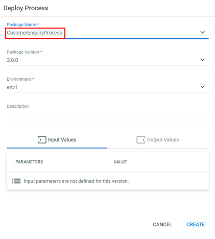 Deploy Process screen