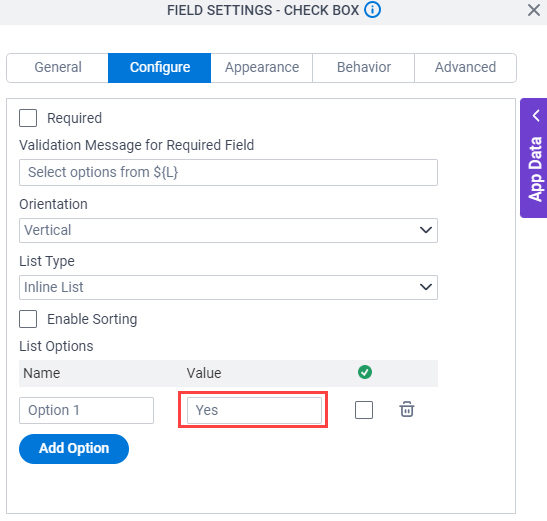 Configure tab