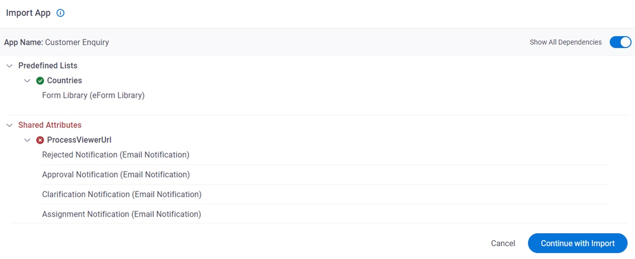 App Dependencies screen