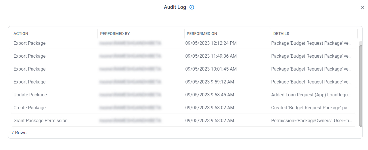 Audit Log screen