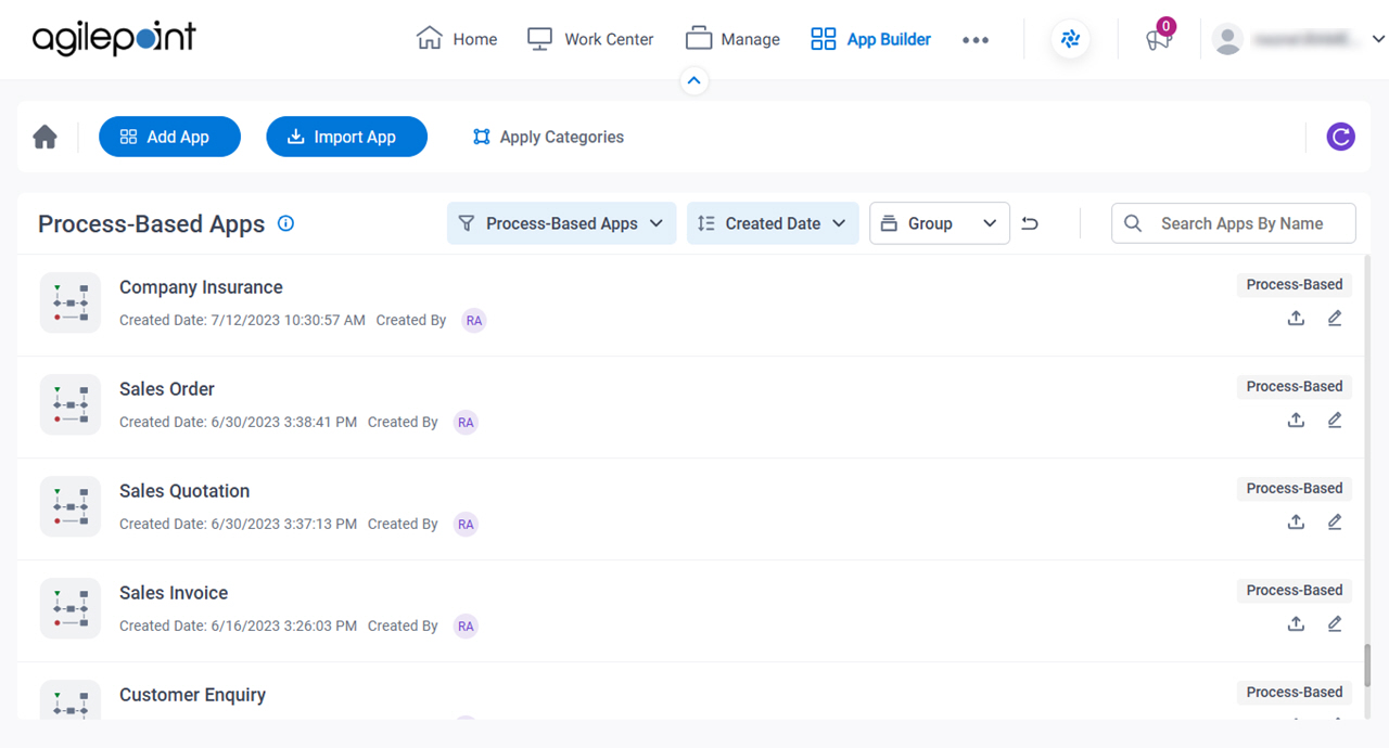 Process-Based Apps screen
