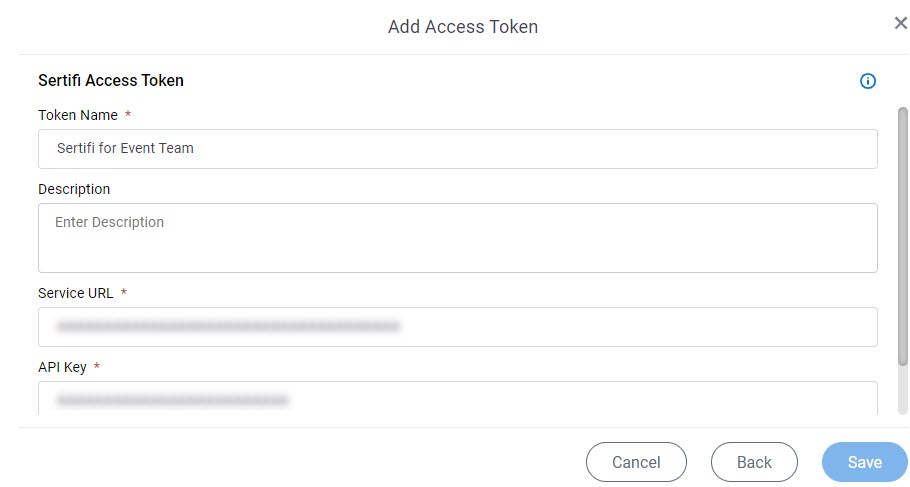 Sertifi Access Token Configuration screen