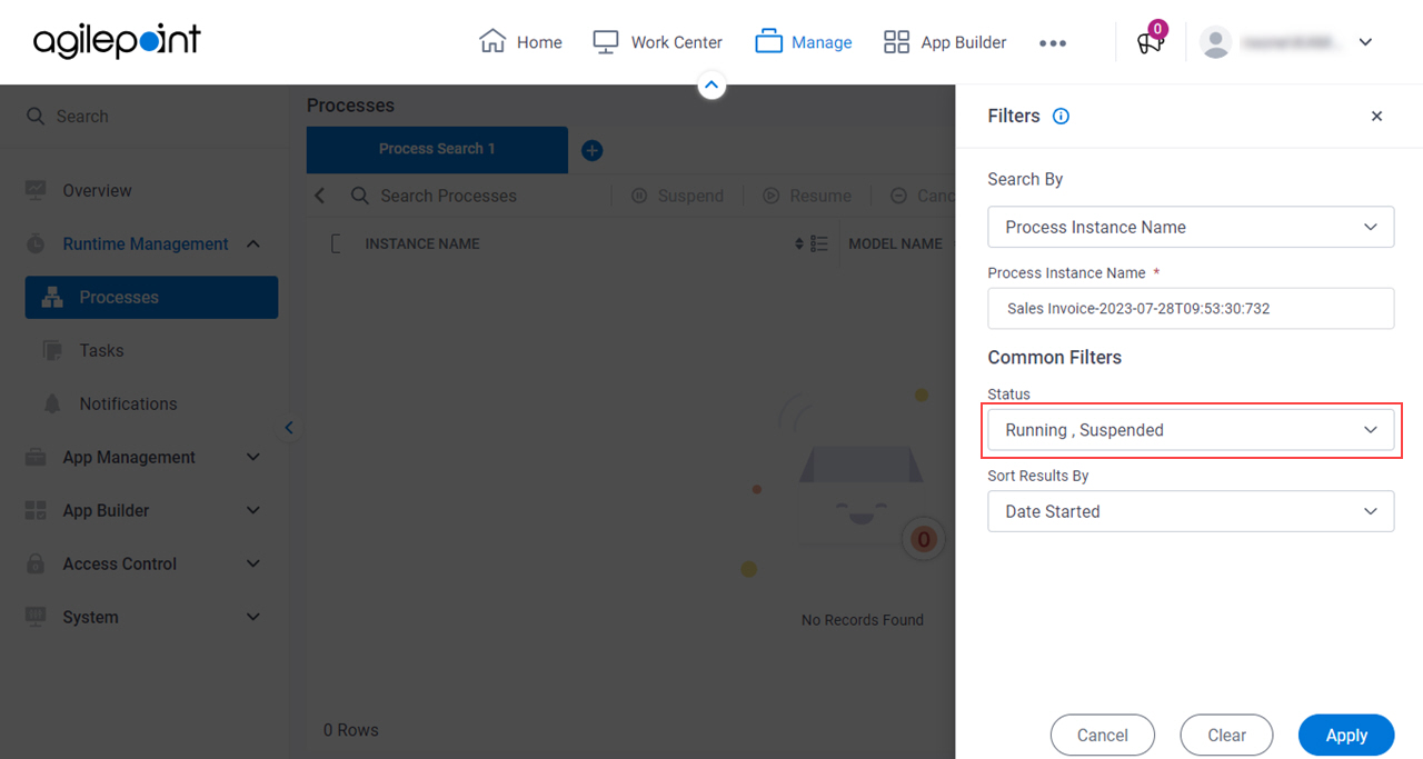 Process Search Statuses