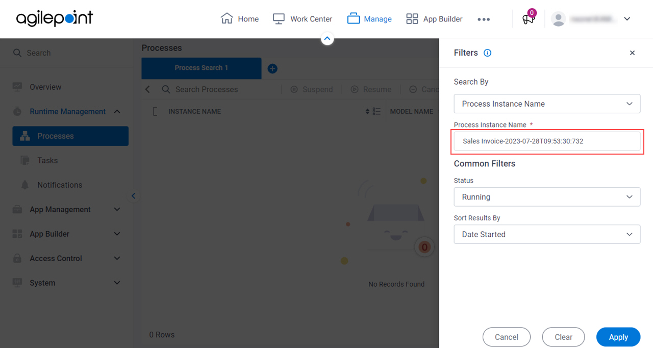 Enter Process Instance Name