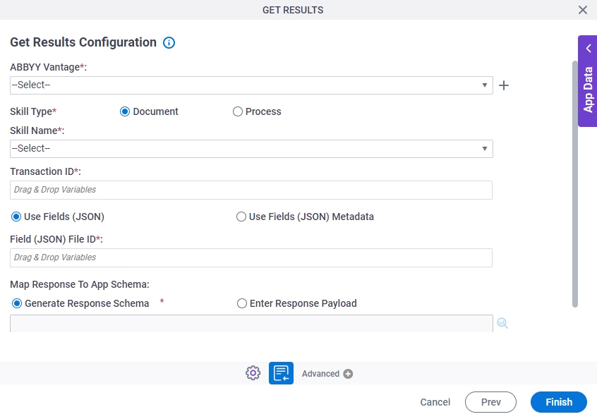 Get Results Configuration screen