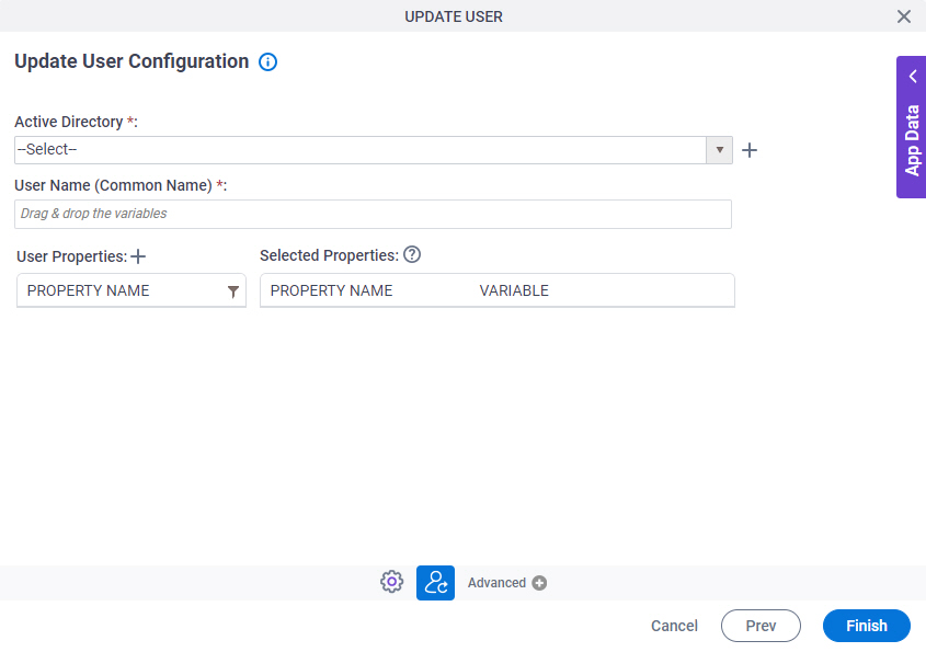 Update User Configuration screen