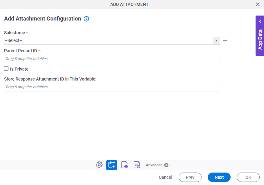 Add Attachment Configuration screen