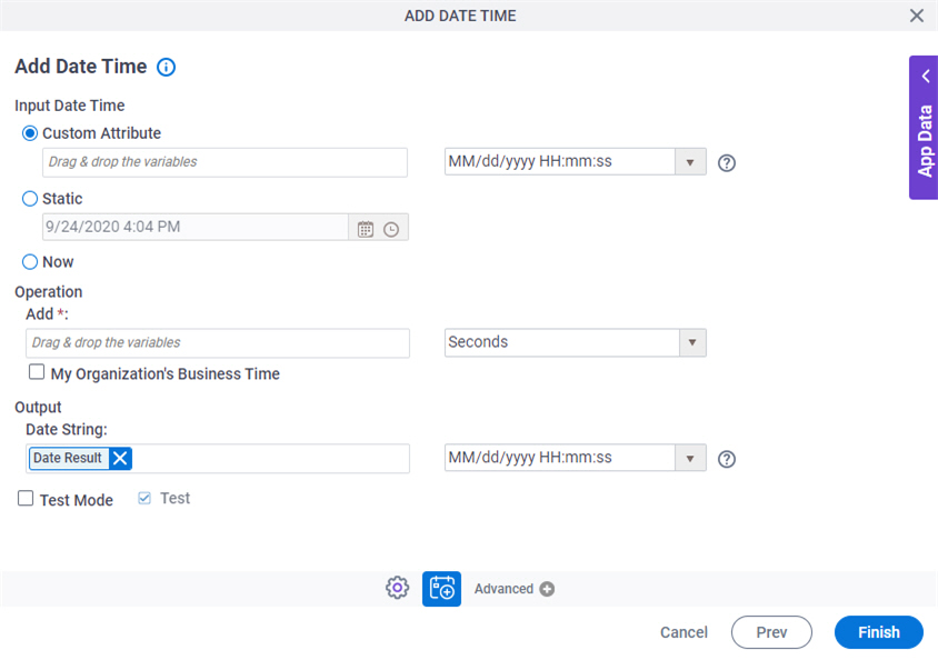 Add Date Time screen