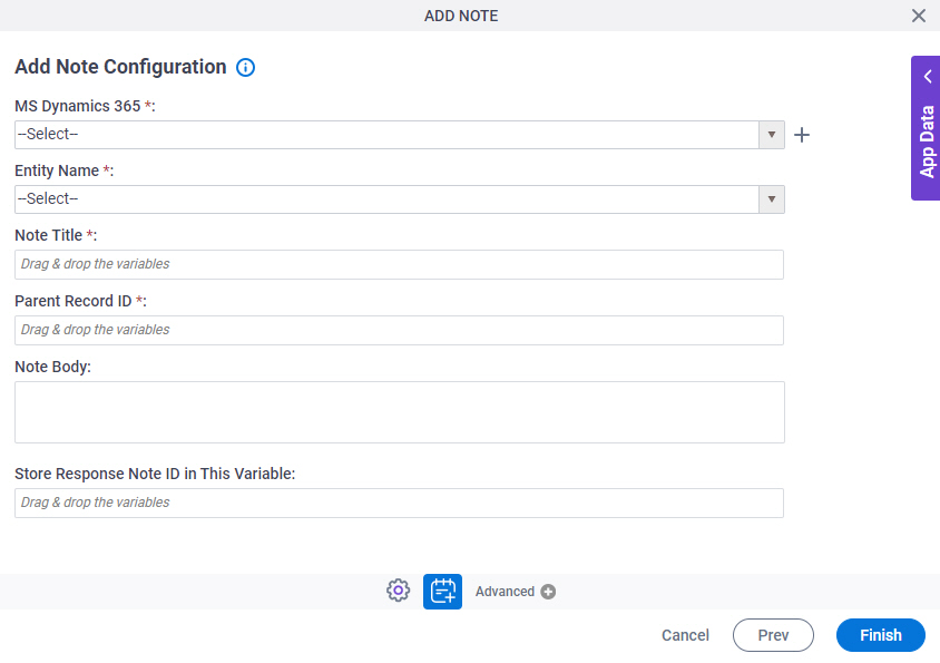 Add Note Configuration screen
