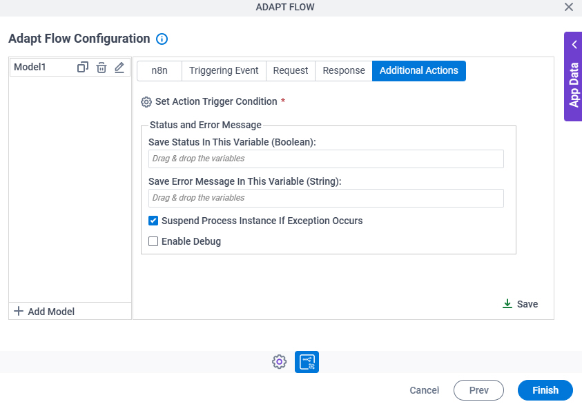 Adapt Flow Configuration Additional Actions tab