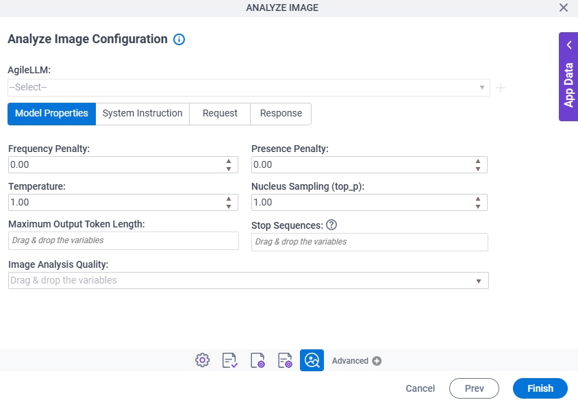 Analyze Image Configuration AgileLLM Model Properties tab
