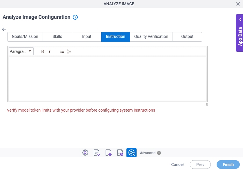 Analyze Image Configuration System Instruction Instruction tab