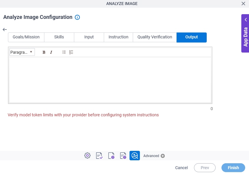 Analyze Image Configuration System Instruction Output tab